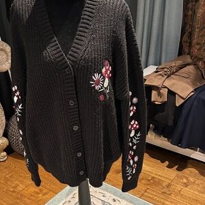 Hot Topic Black Mushroom Sweater with Red and White Embroidery